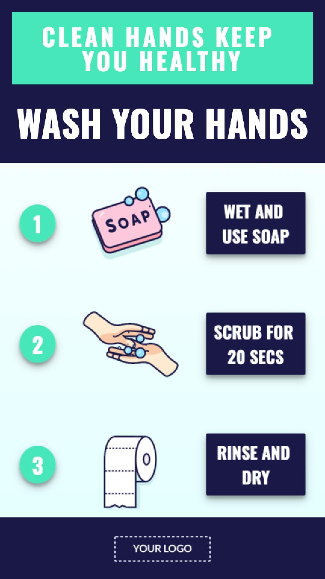 Campaign Wash Hands Text & Image Portrait Digital Signage Template